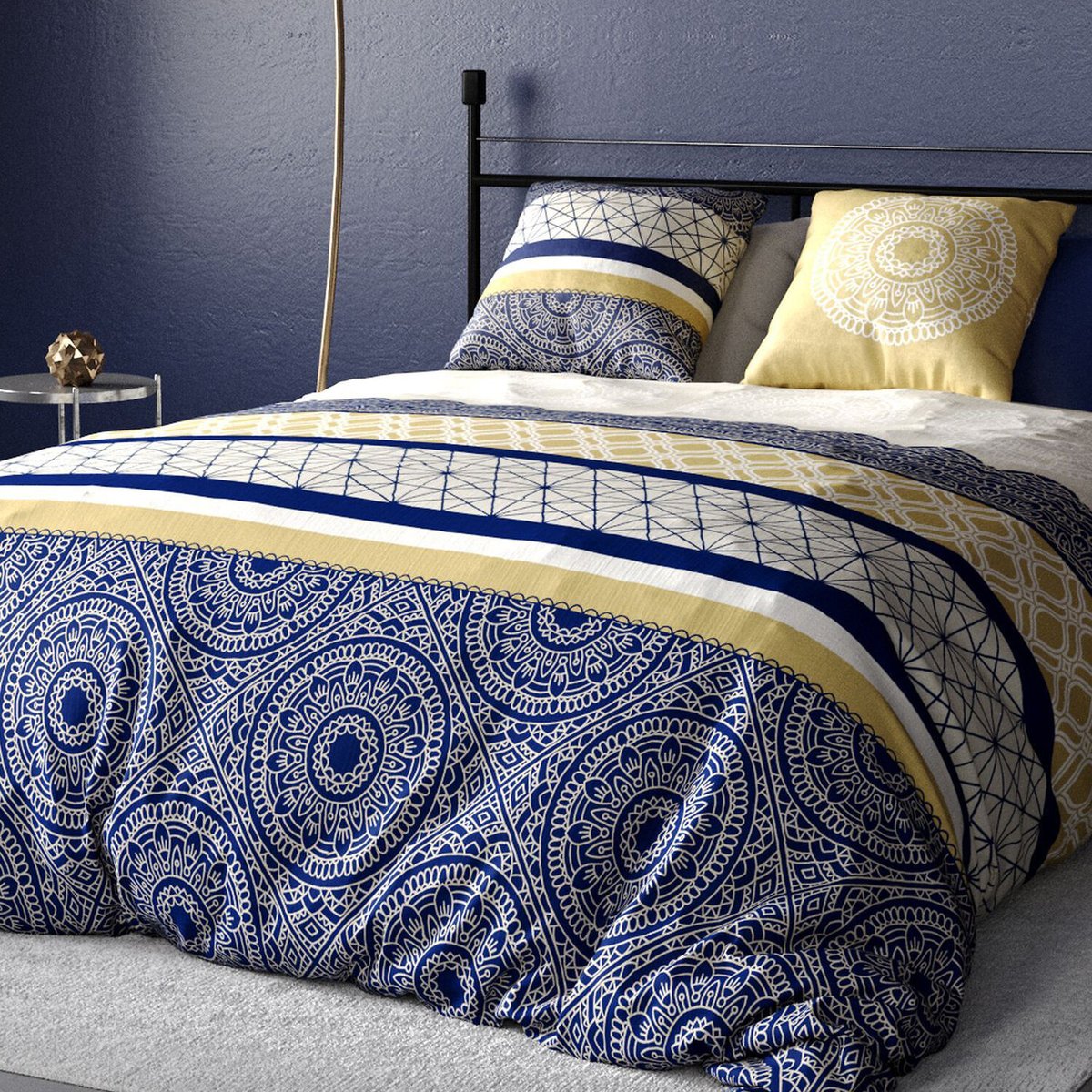 Parure de couette 100%coton 57fils/cm2 connexions bleu, ATELIER DU COTON
