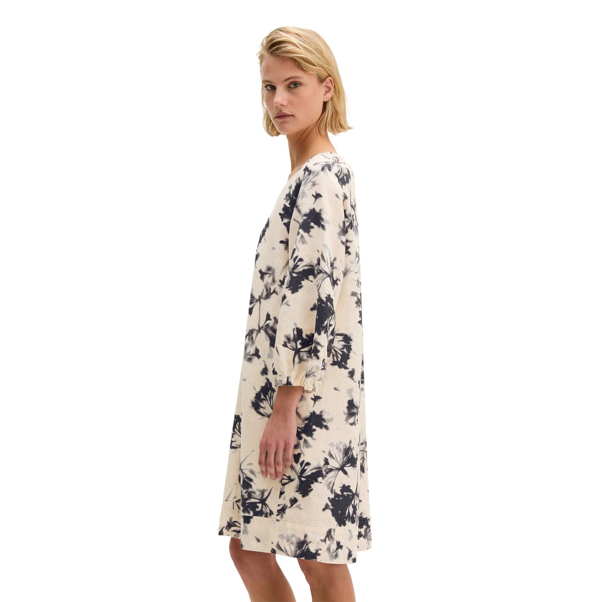 Robe courte en lin A-Shape avec encolure froncée naturweiß, MARC O'POLO