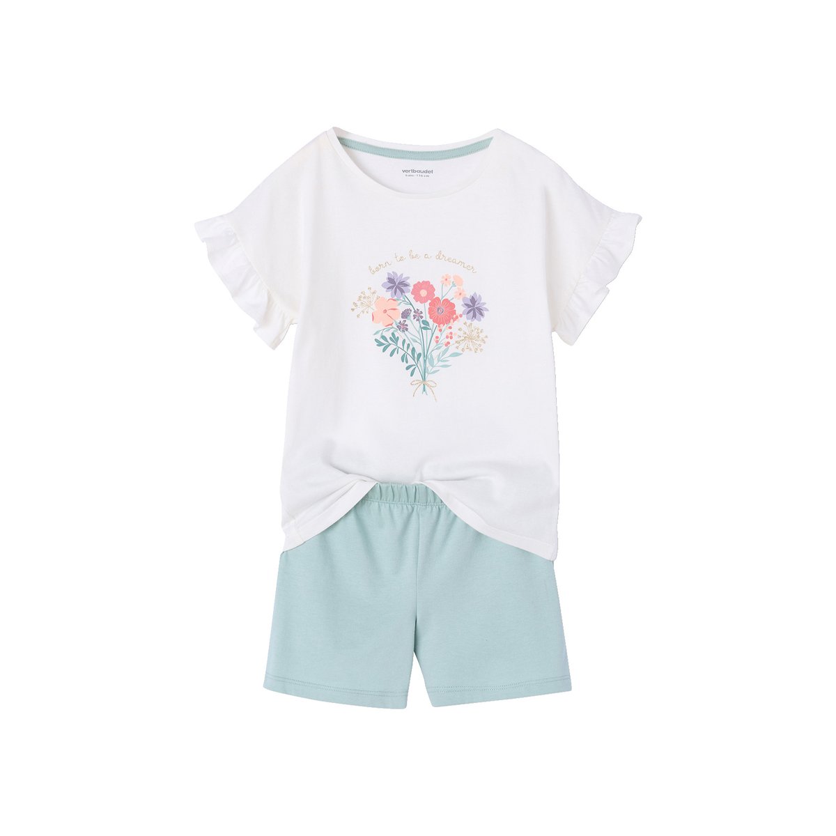 Lot de 2 pyjashorts manches courtes en coton écru, VERTBAUDET