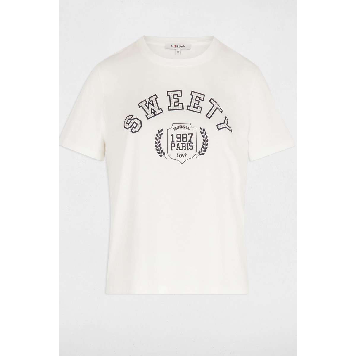 T-shirt court imprimé blanc, MORGAN