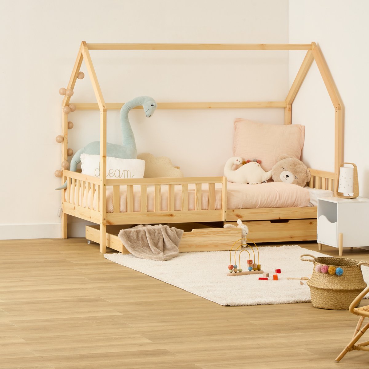 Lit cabane enfant 2 tiroirs BOSCO beige, ATMOSPHERA FOR KIDS