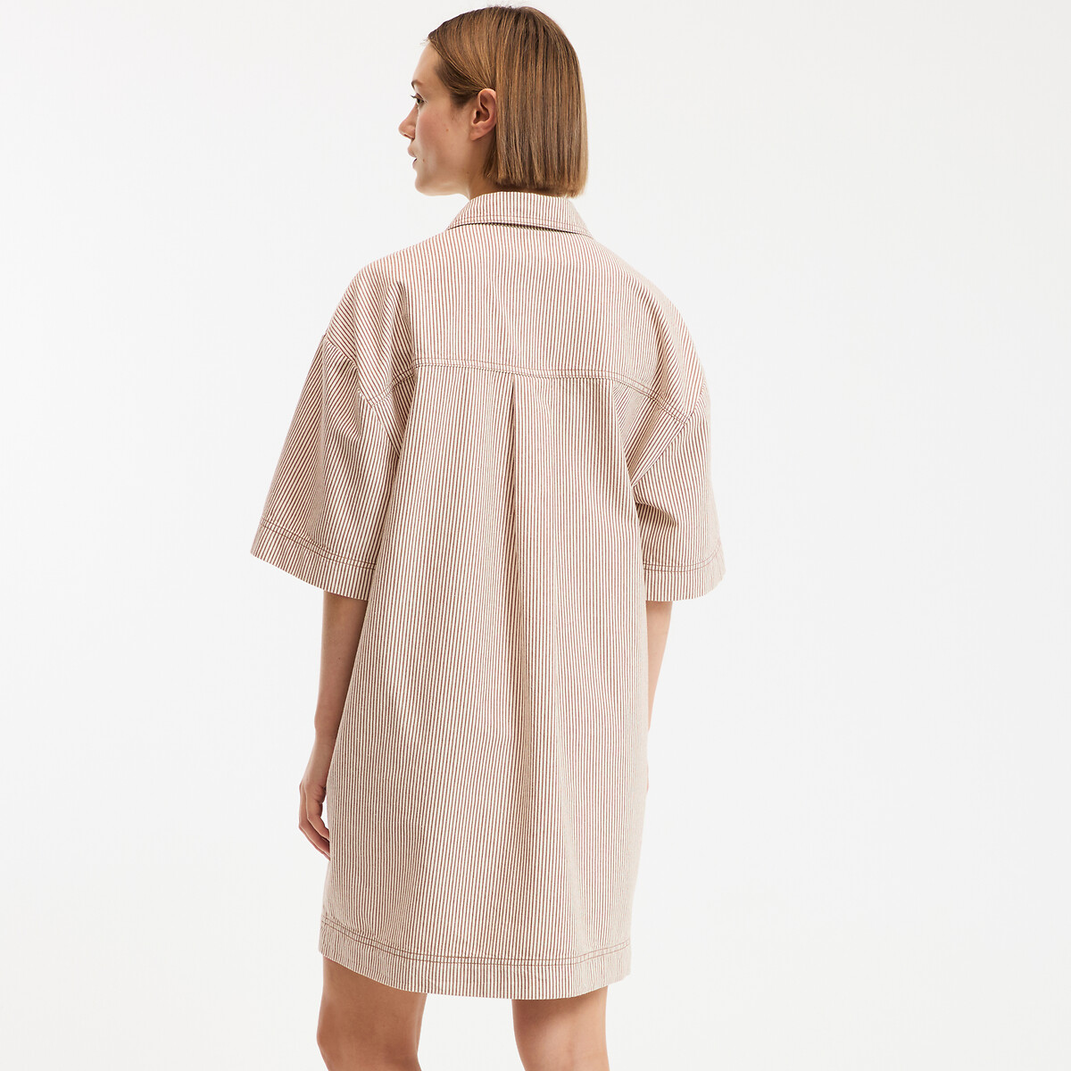 Robe courte ample à rayures en coton, Signature SARA rayé écru/marron, LA REDOUTE COLLECTIONS