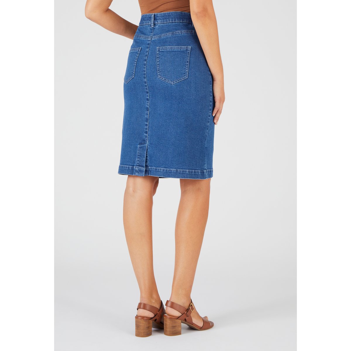 Jupe droite en jean bleu denim moyen, DAMART