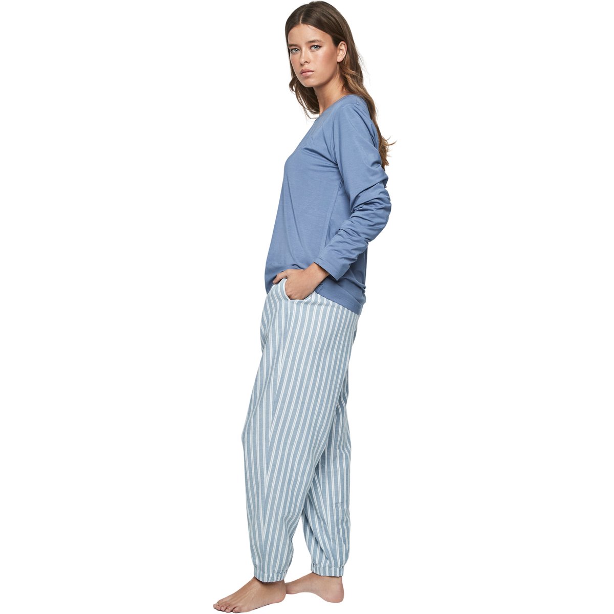 Pyjama pantalon top manches longues P105 OXFORD bleu, SELMARK
