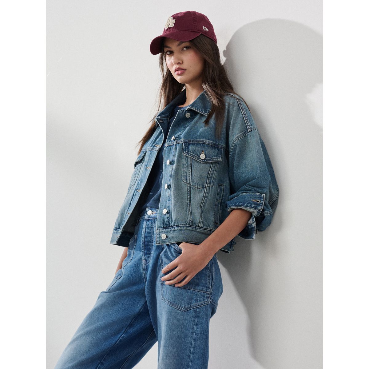 Veste style camionneur décontractée en jean bleu moyen, NEXT