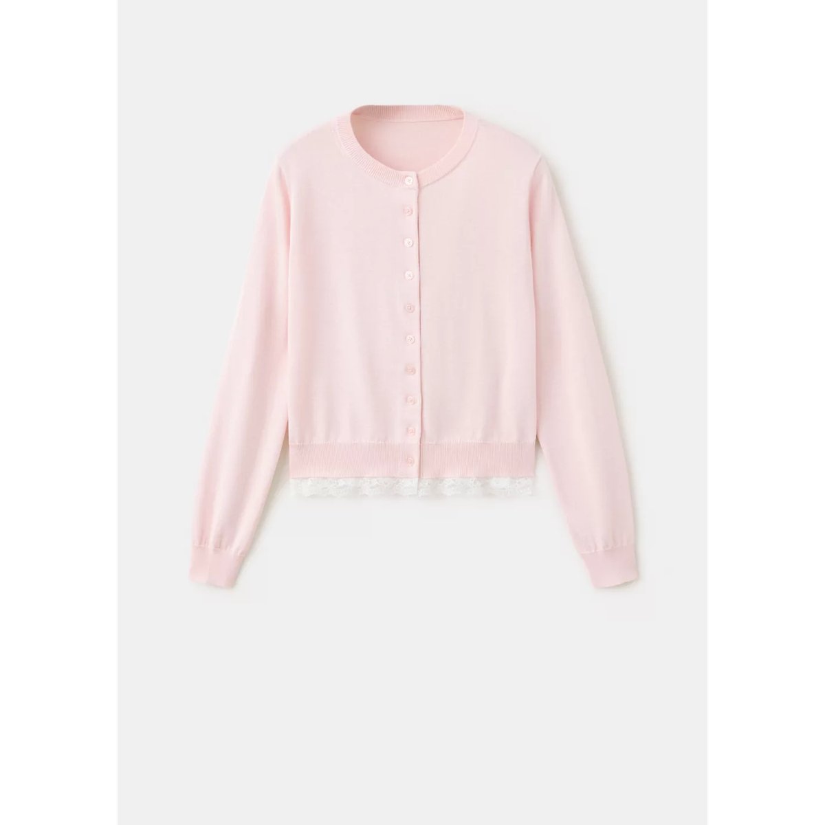 Cardigan en maille avec détail de dentelle rose pastel, MANGO