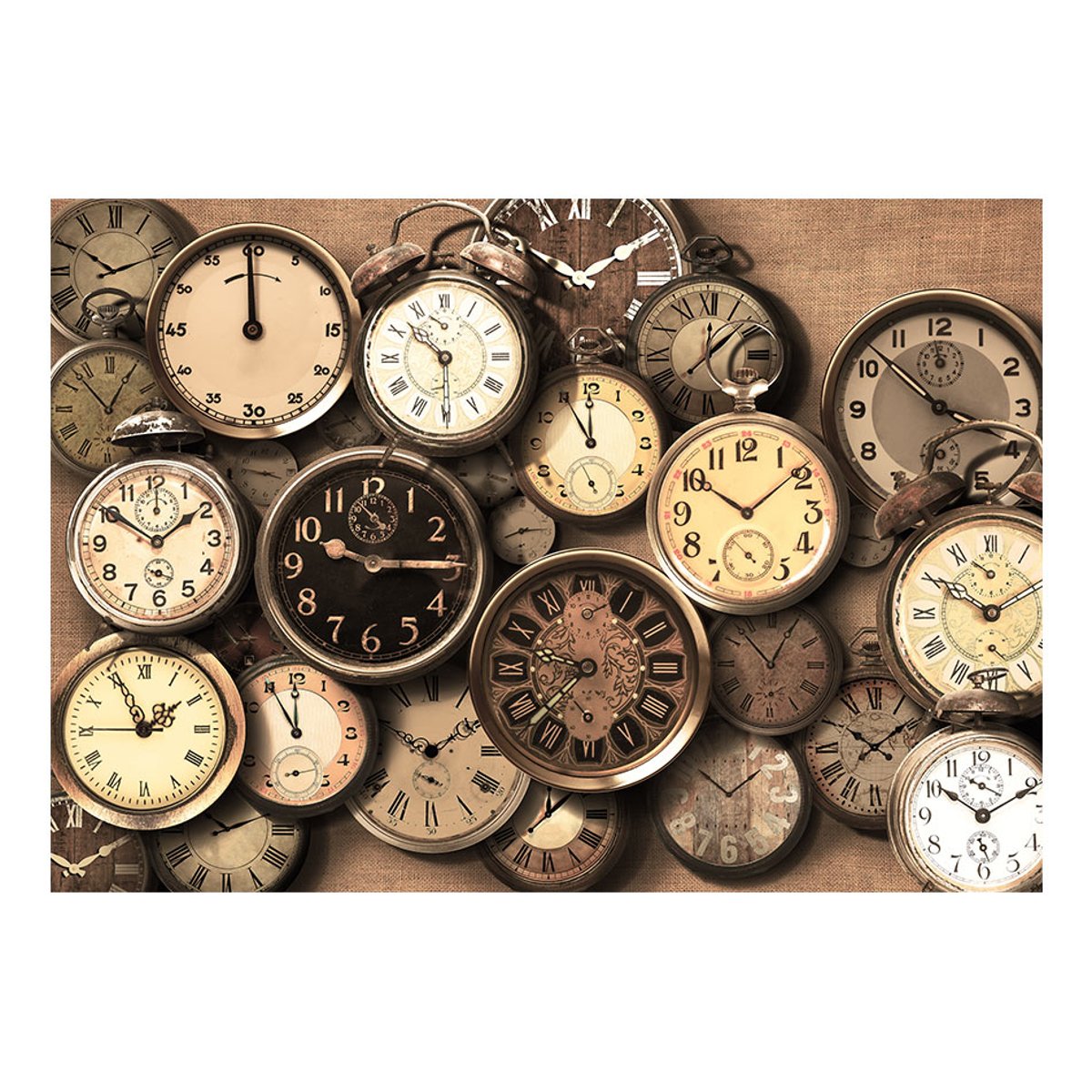 Papier peint intissé panoramique Vintage et Retro Old Clocks beige, EDEN