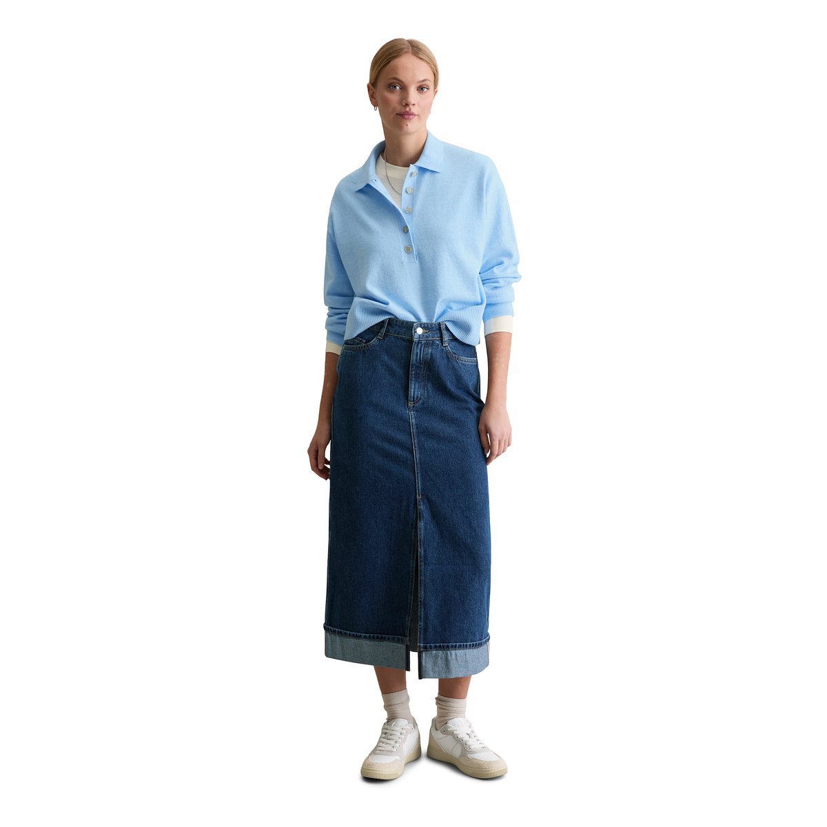 Maxi-jupe en jean regular en denim rigide sans élasthanne bleu foncé, MARC O’POLO DENIM