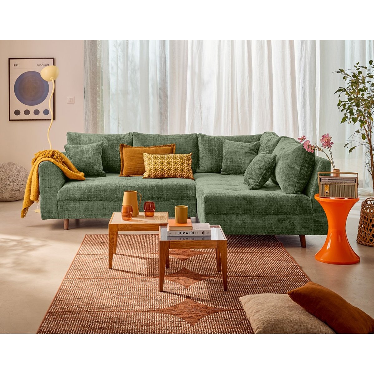 Canapé d'Angle droit 4 places - RUNE vert sauge, BEST MOBILIER