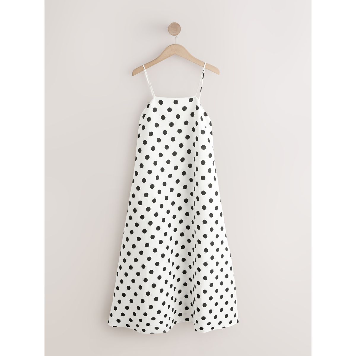 Robe longue caraco à encolure carrée mélange de lin à pois monochromes, NEXT