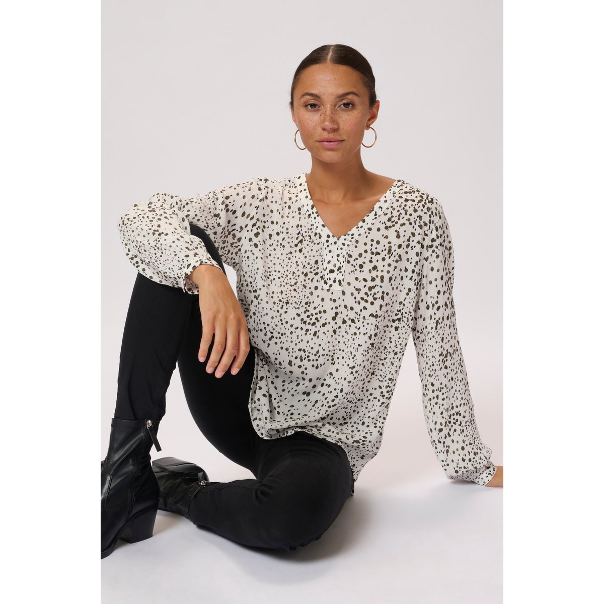 Long sleeved blouse blanc/vert a pois, KAFFE