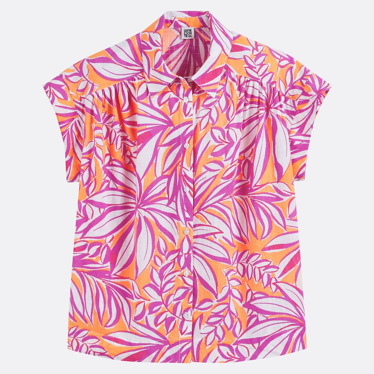 Floral Print Shirt with Short Sleeves orange, LA REDOUTE COLLECTIONS