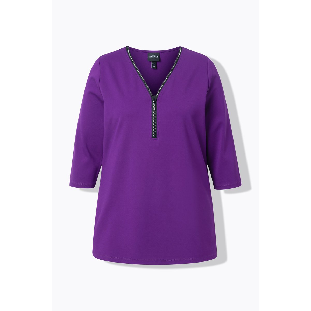 T-shirt en point de Rome, fermeture zippée lys foncé, ULLA POPKEN