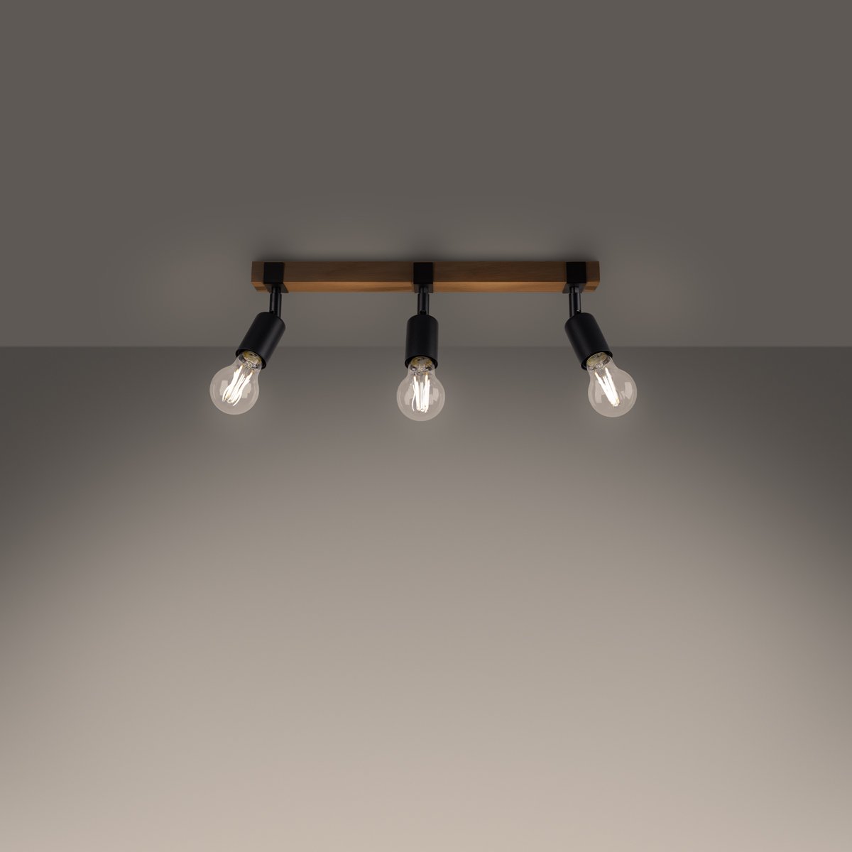 Plafonnier Acier Bois/Noir E27 3 Zuca marron, EDEN