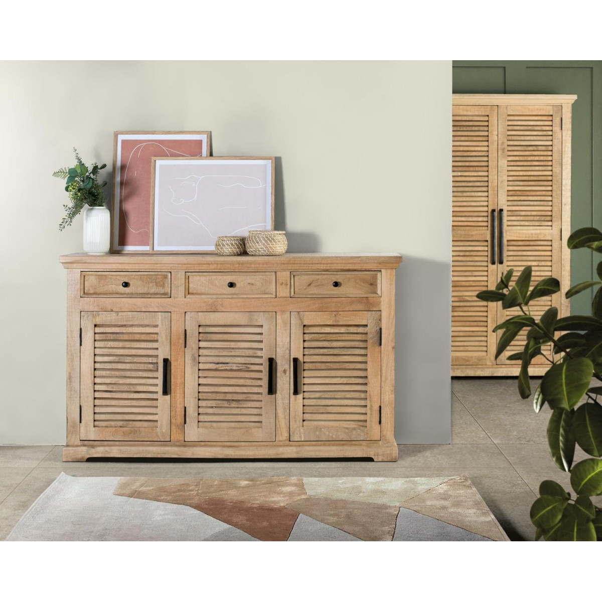 Buffet 3 tiroirs 3 portes Bois Marron - marron, DECORATION D’AUTREFOIS