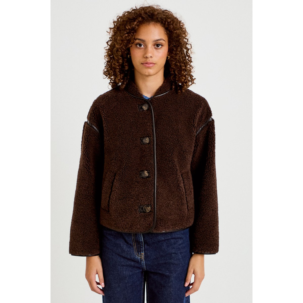 Veste effet polaire manches longues marron foncé, CACHE CACHE