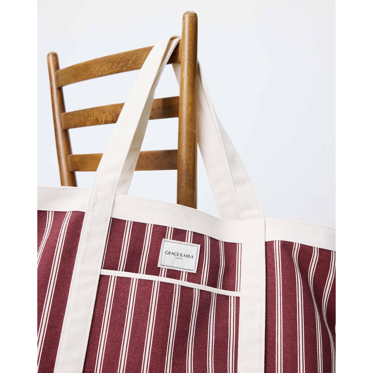 Tote bag large en toile rayée cherry Aspen cherry, GRACE AND MILA