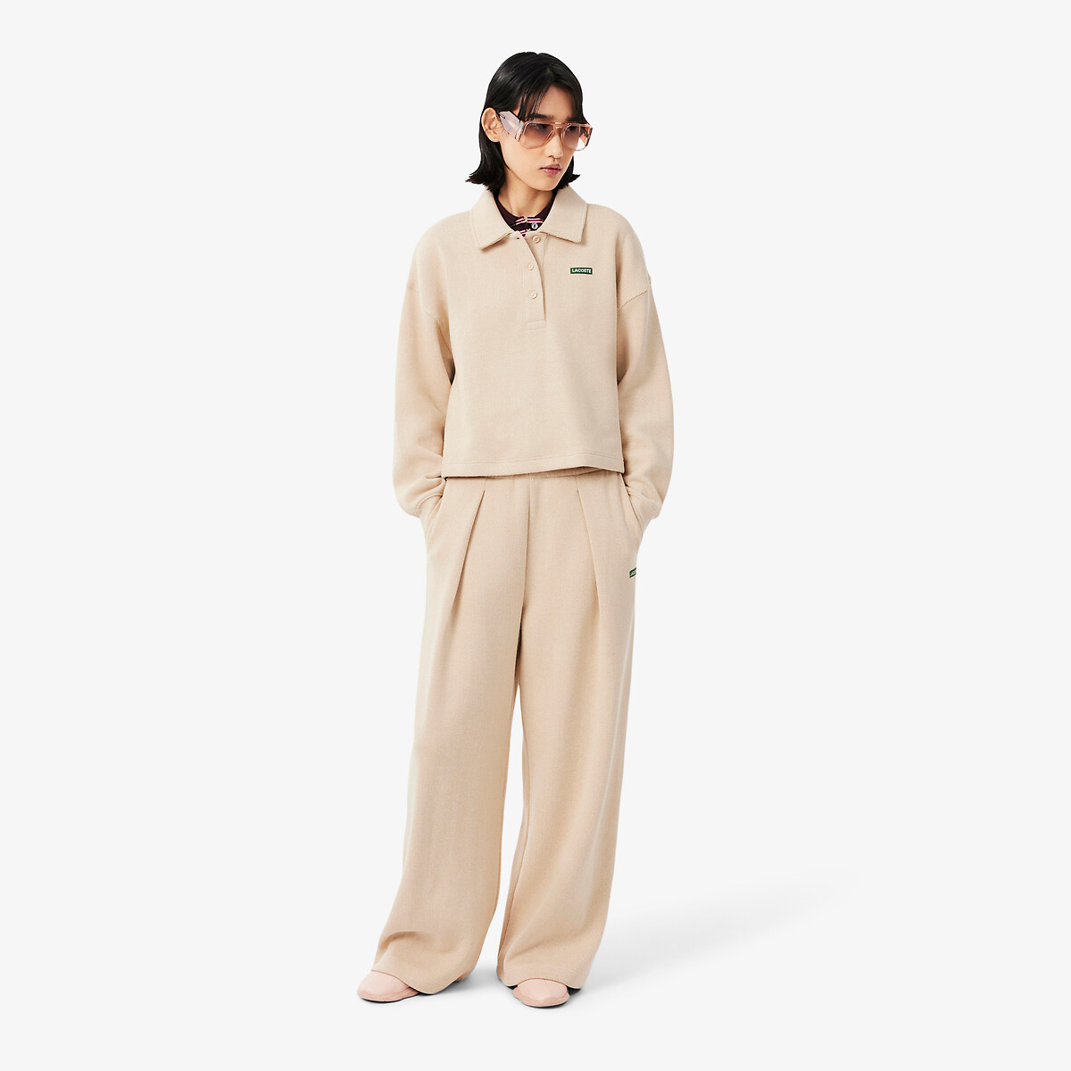 Pantalon jogging large beige, LACOSTE