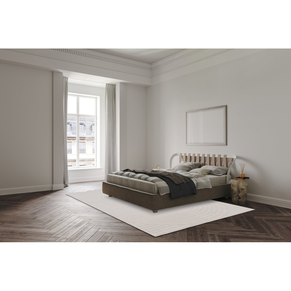 Tapis super doux très graphique VOLUTE gris minéral, AFK LIVING