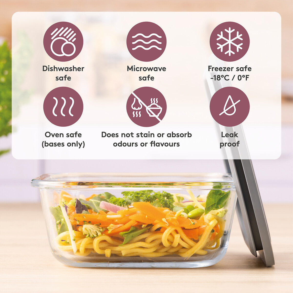 Set of 2 Fresh Storage 0.8L Square Food Storage transparent, KILNER