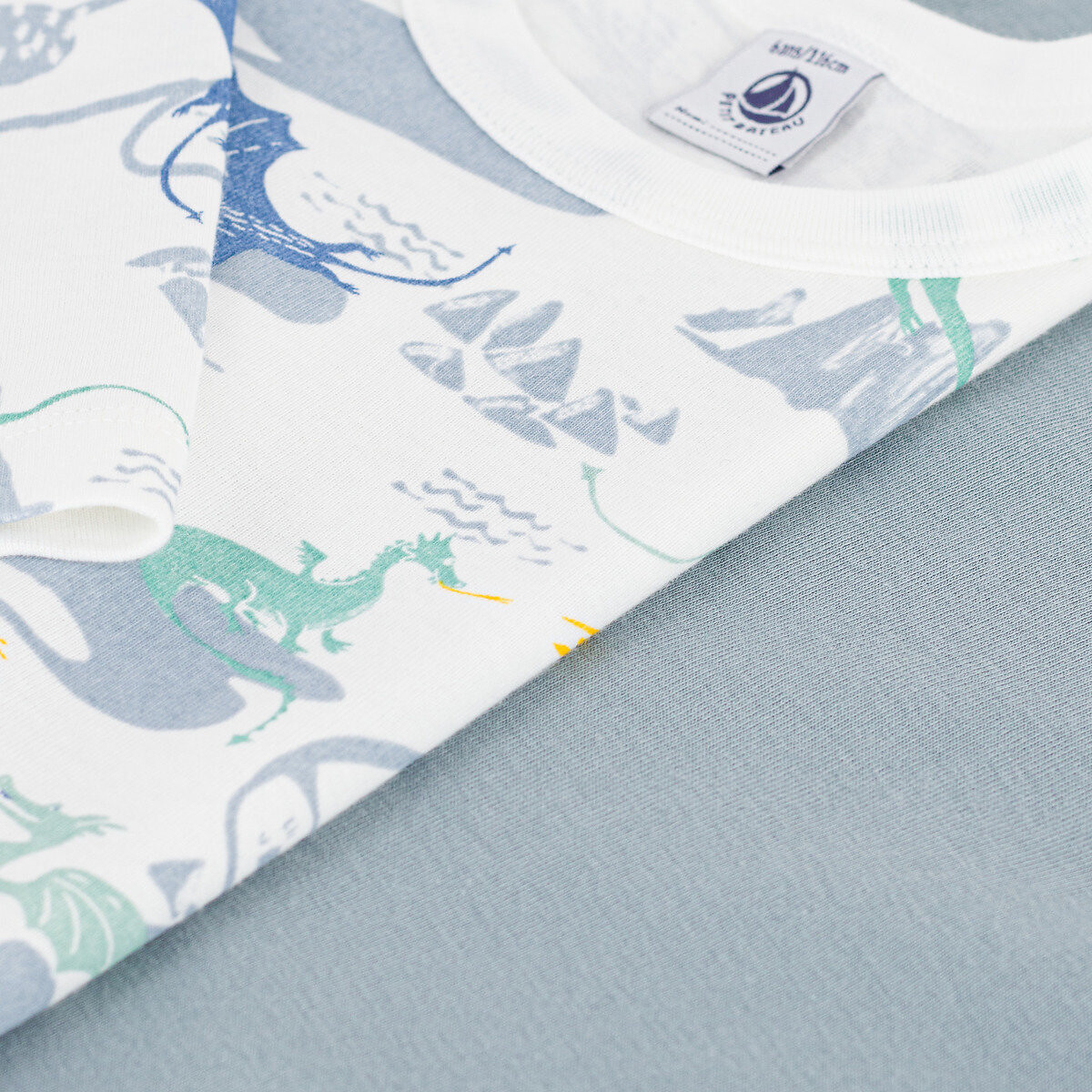 Confezione da 2 T-shirt maniche lunghe fantasia + blu, PETIT BATEAU