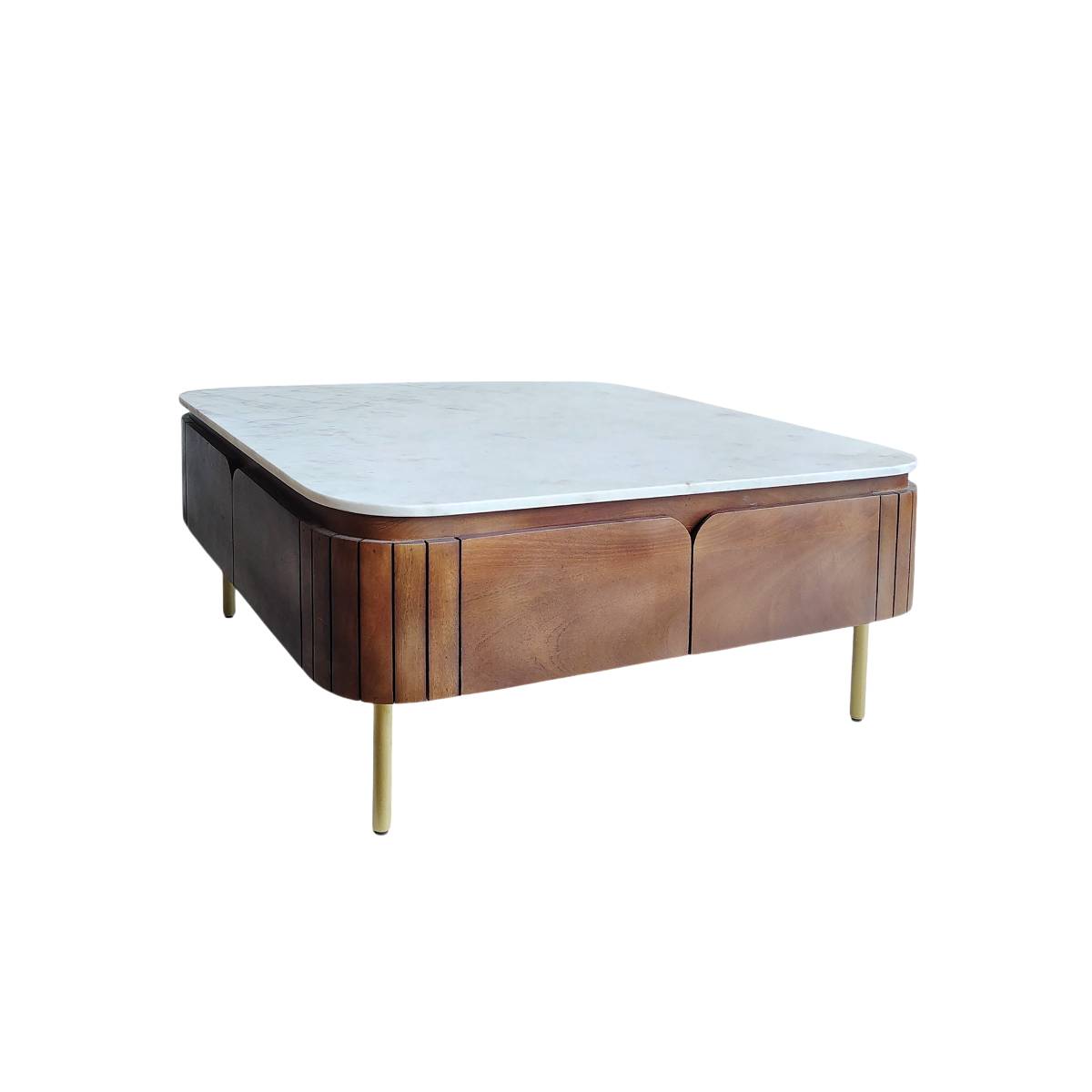 Table basse carrée en bois de manguier et marbre SIENNE bois foncé, MADE IN MEUBLES 