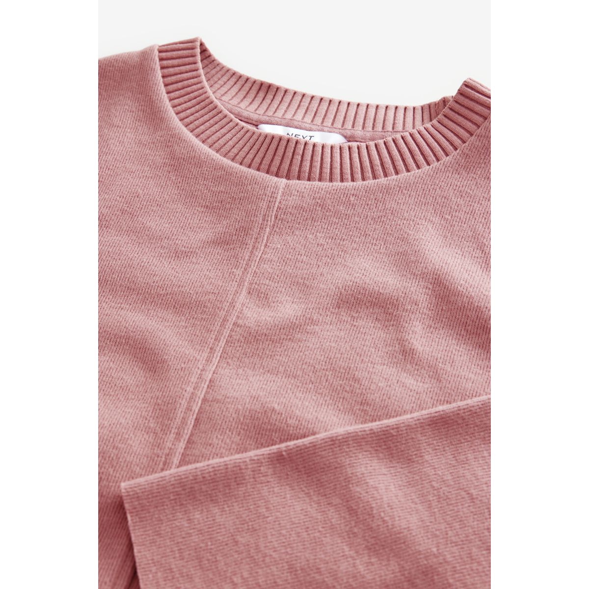 Pull ras du cou côtelé doux avec surpiqûres rose blush, NEXT