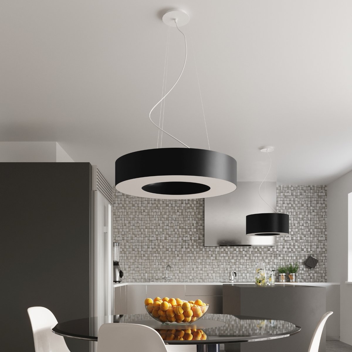 Suspension Tissu Noir E27 6 Saturno noir, EDEN