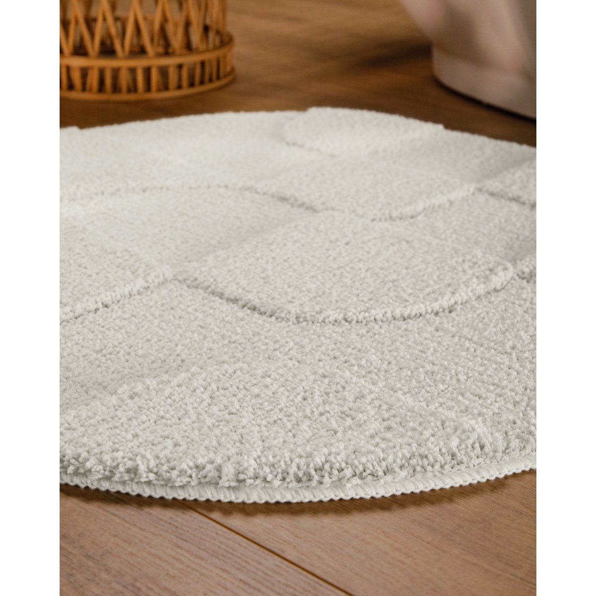 Tapis de bain uni rond, relief, antidérapant , Davie blanc, WECON HOME