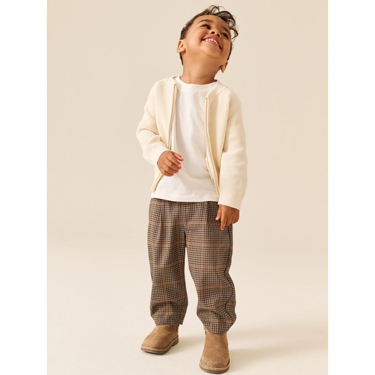Pantalon habillé confortable carreaux marron fauve, NEXT