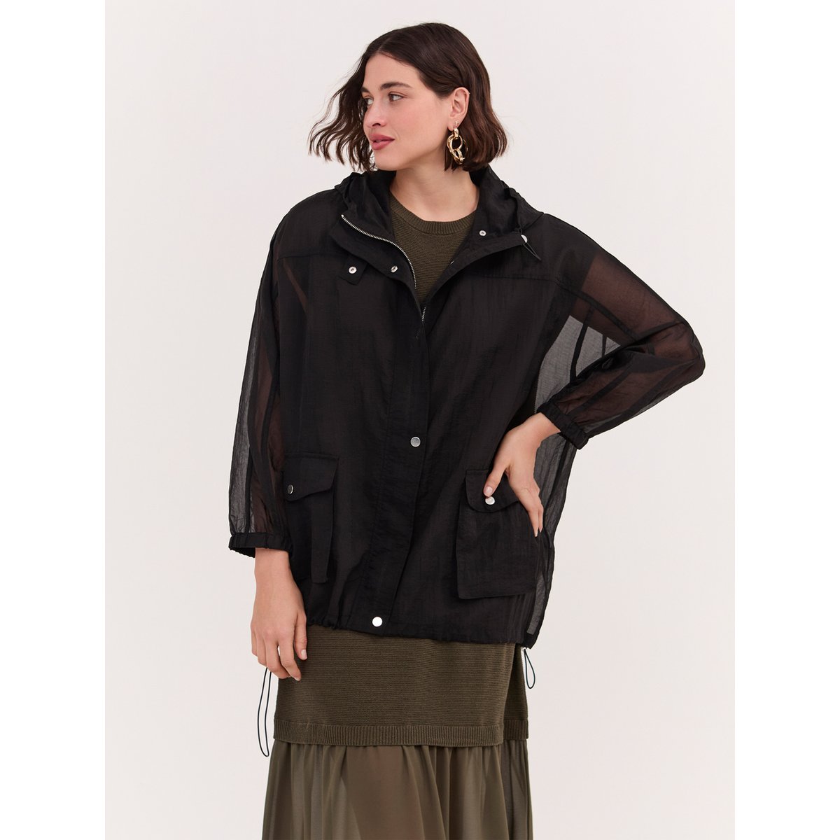 Parka à capuche noir, FIORELLA RUBINO