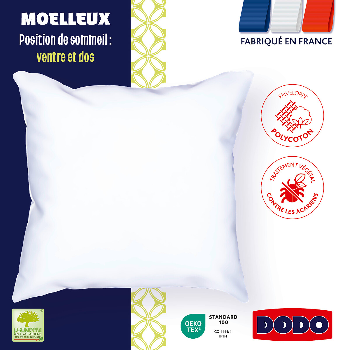 Oreiller moelleux antiacarien Hollofil Proneem® blanc, DODO