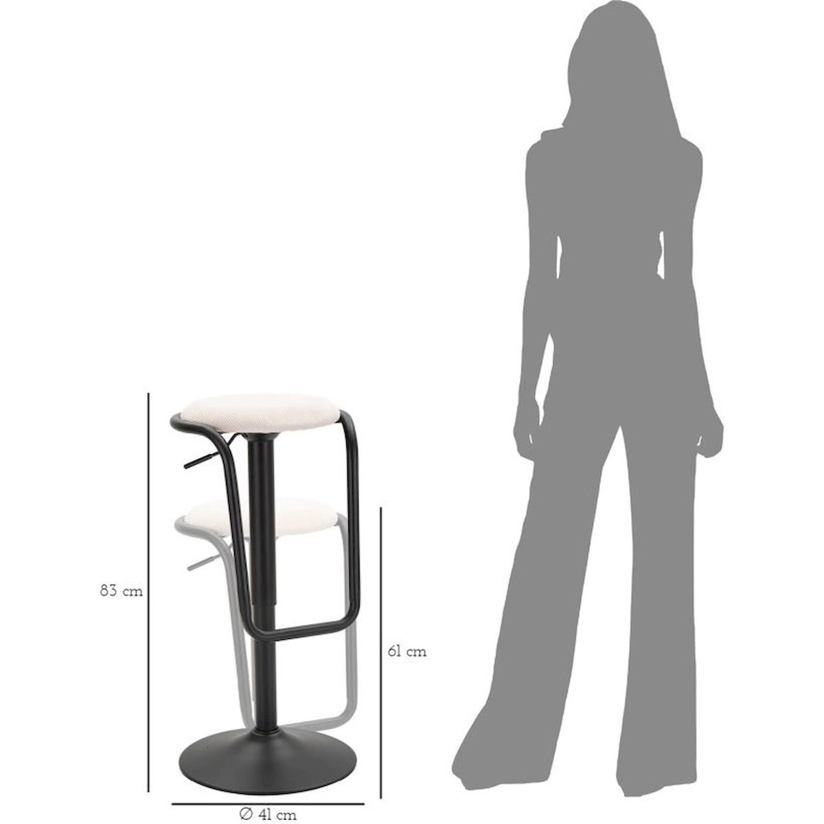 Tabouret de bar pivotant réglable en fer MODERN noir et blanc, RECOLLECTION