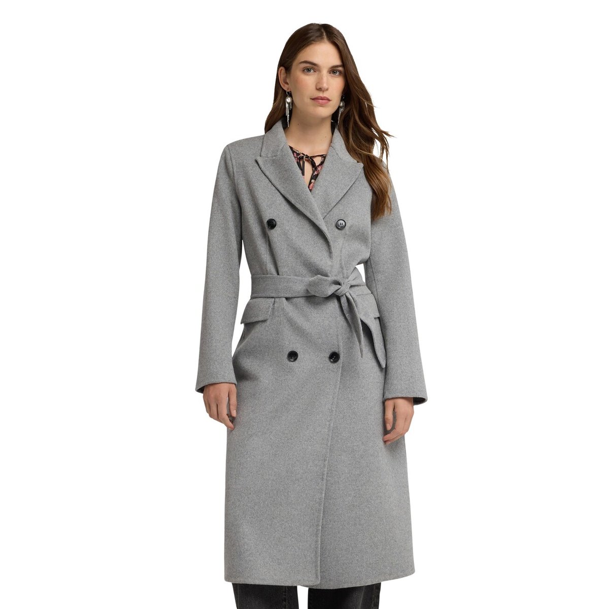 Manteau ceinturé double boutonnage gris, MOTIVI