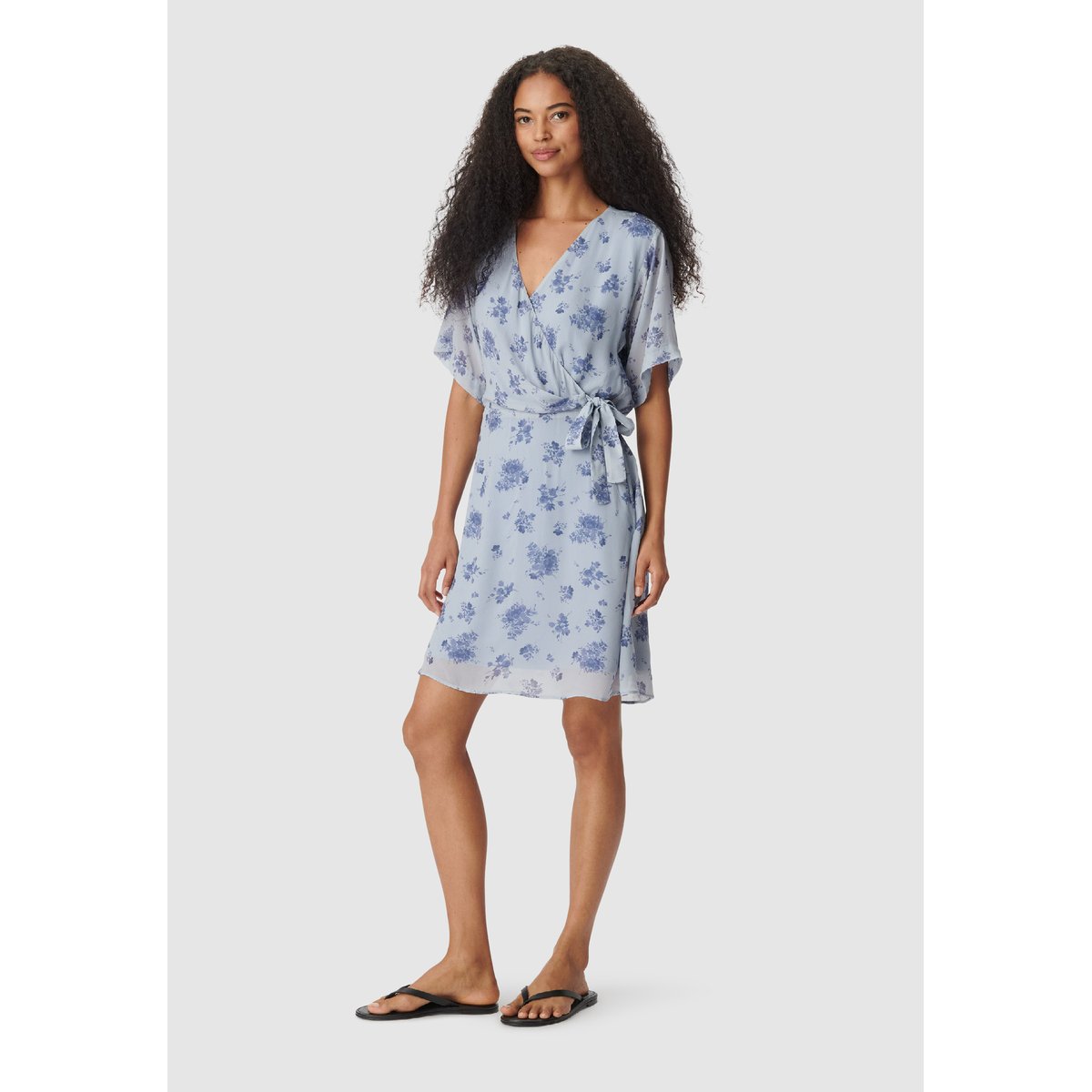 Robe courte fluide imprimé floral à nouer côté bleu, IKKS