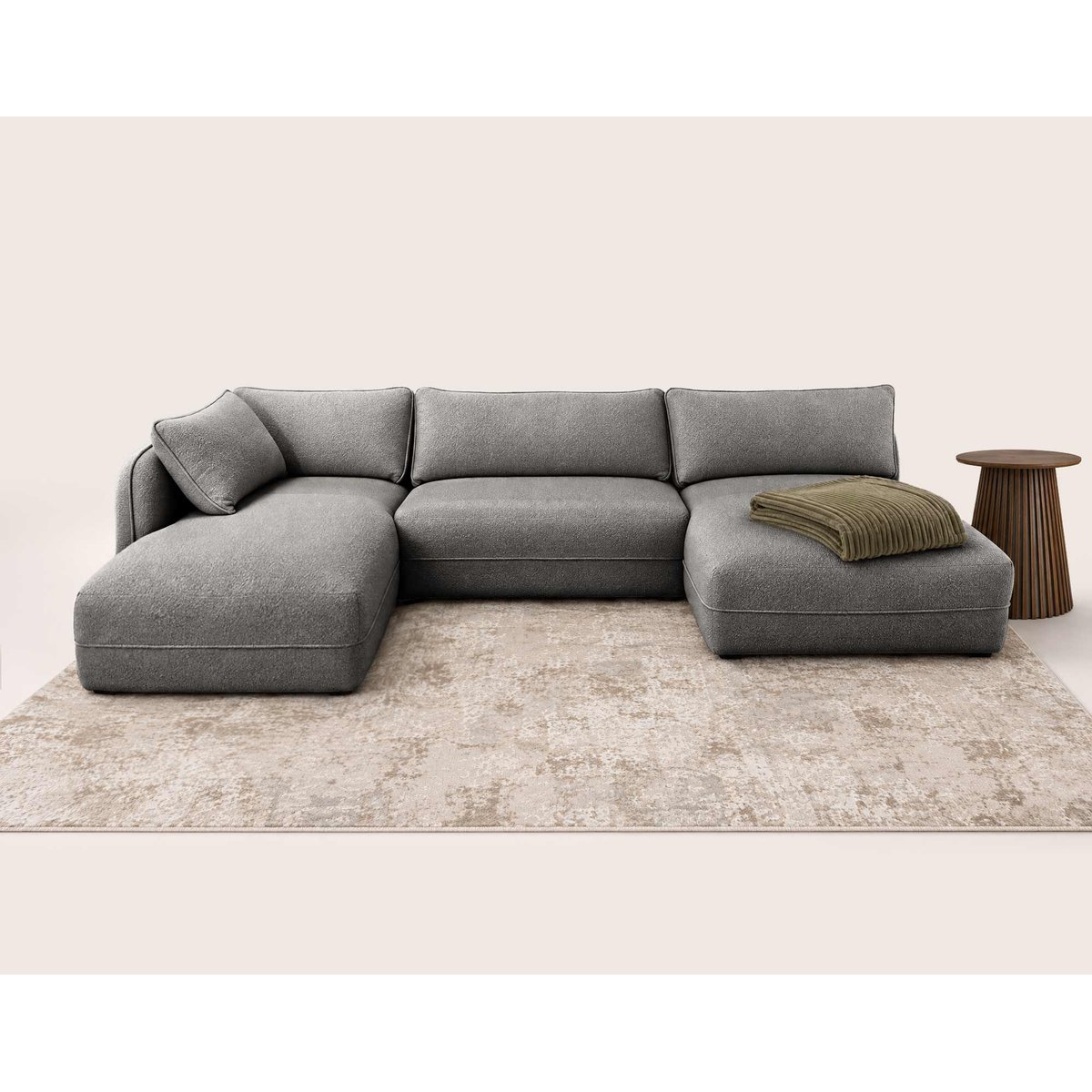 Canapé panoramique d'angle gauche 7 places, LUCIEN gris, BEST MOBILIER