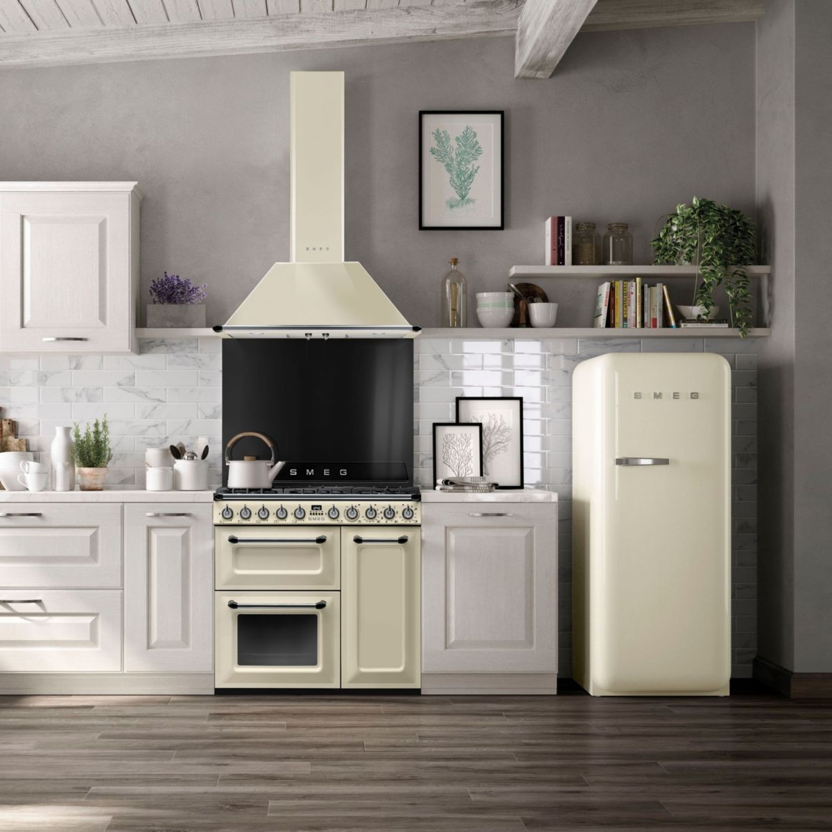 Piano de cuisson induction 5 feux 100 cm TR103I crème brillant, SMEG