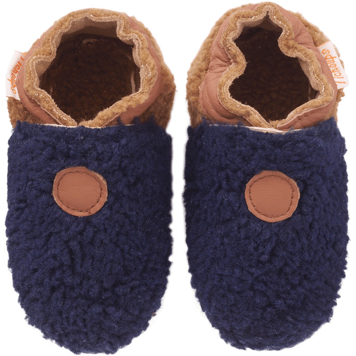 Chaussons bébé cuir souple Bouclettes marine-noisette bleu, TICHOUPS