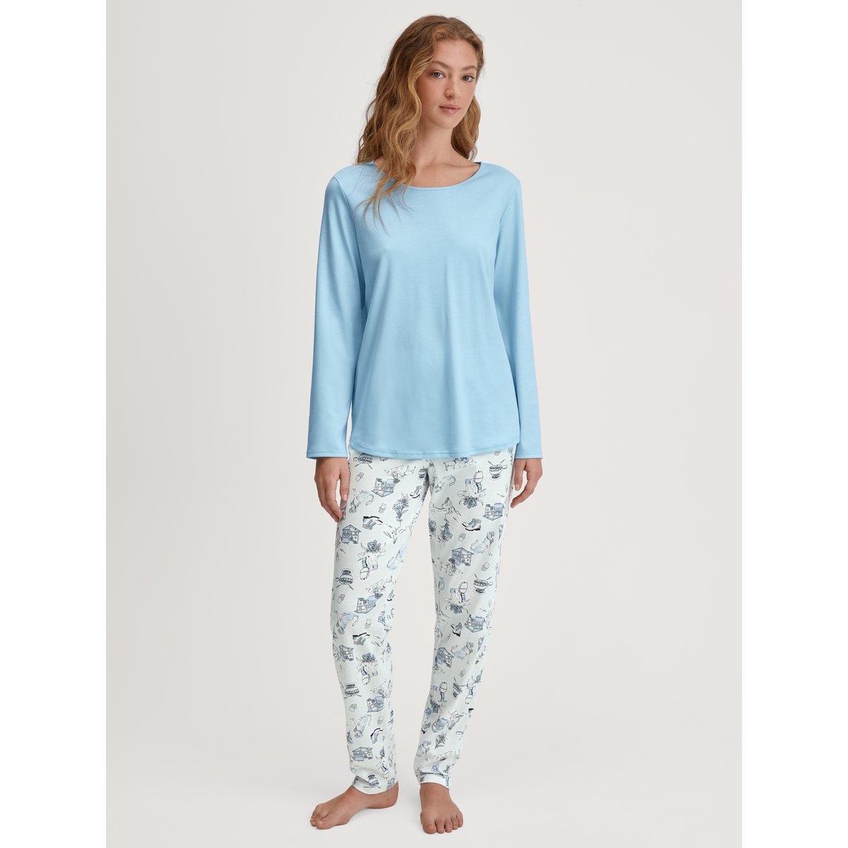 Pyjama manches longues Coton SWISS RESORT bleu cascade, CALIDA