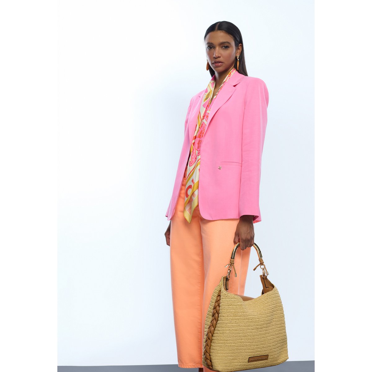 Sac à main effet raphia à poignée rigide siglée et motif tressé beige, LOLA CASADEMUNT