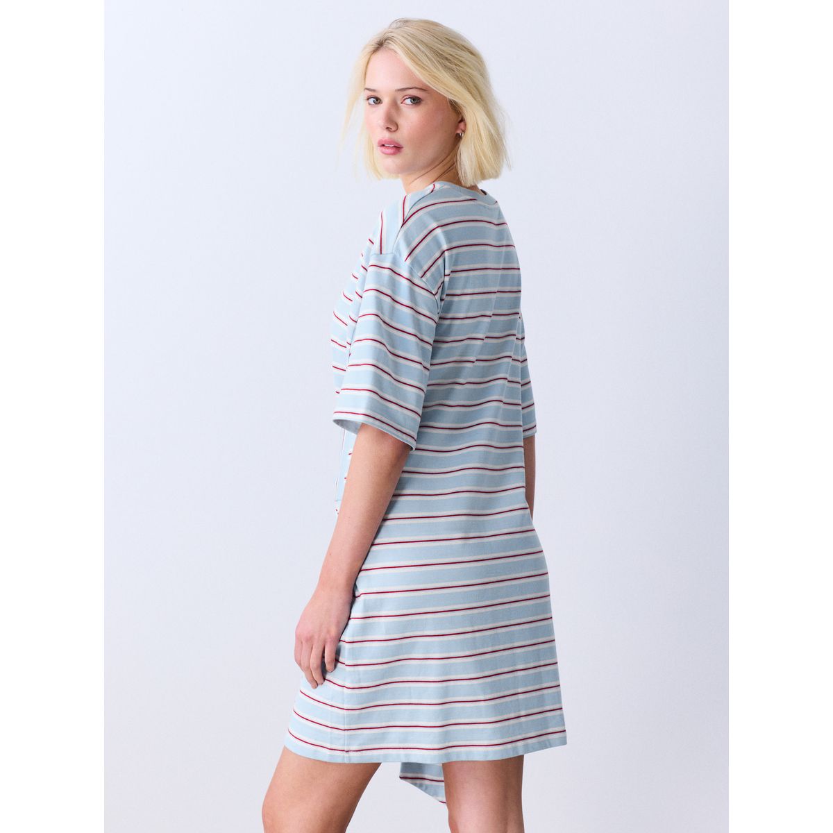 Robe t-shirt jersey coton taille nouée rayures bleues, NEXT
