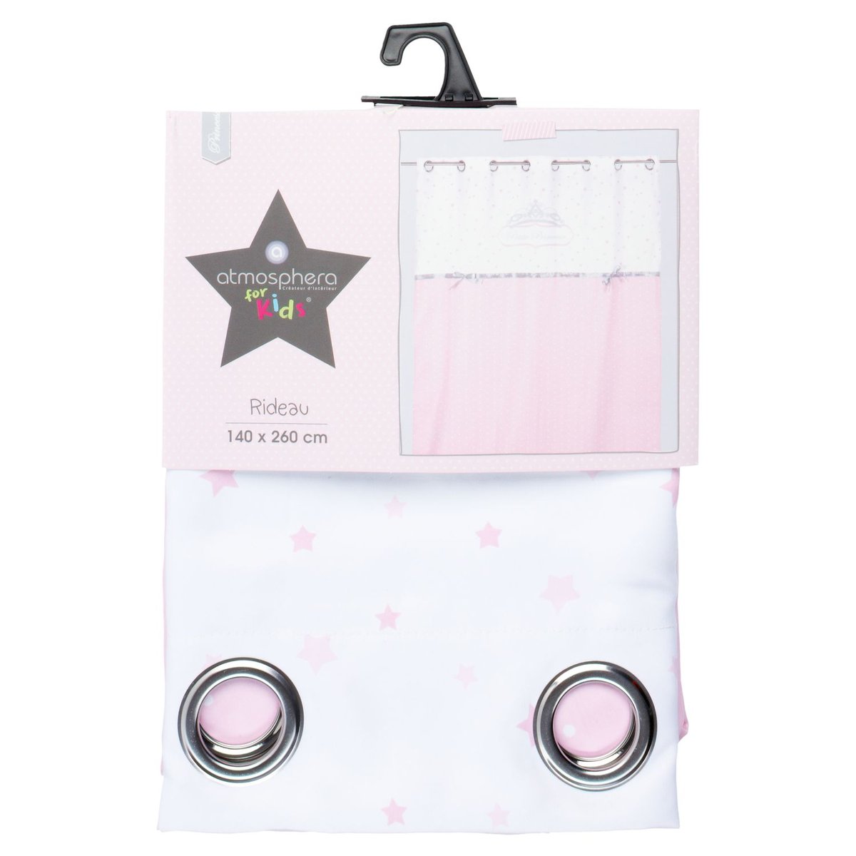 Lot de 2 rideaux enfant avec rubans PRINCESSE rose, TOILINUX