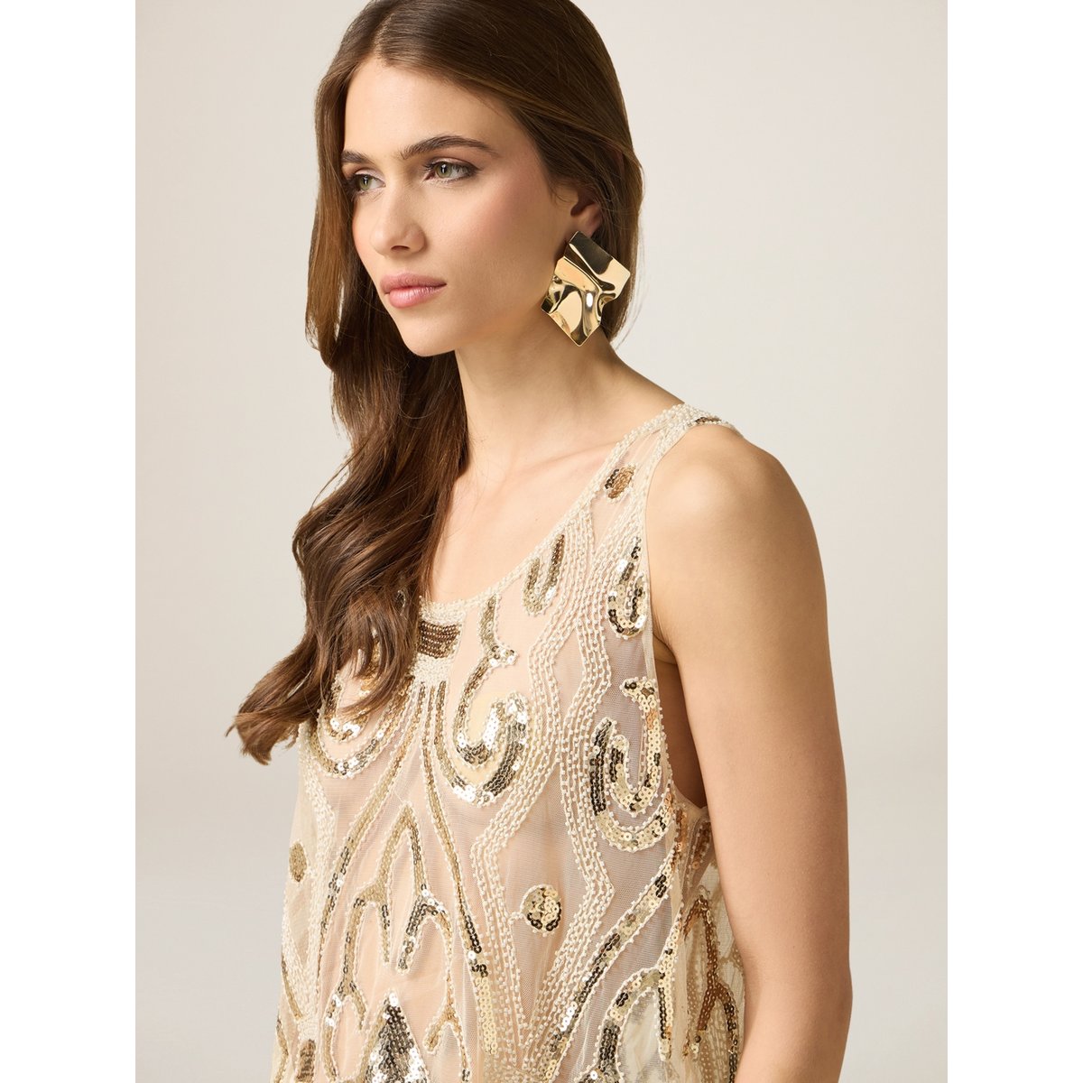 Embroidered tulle top oro, OLTRE