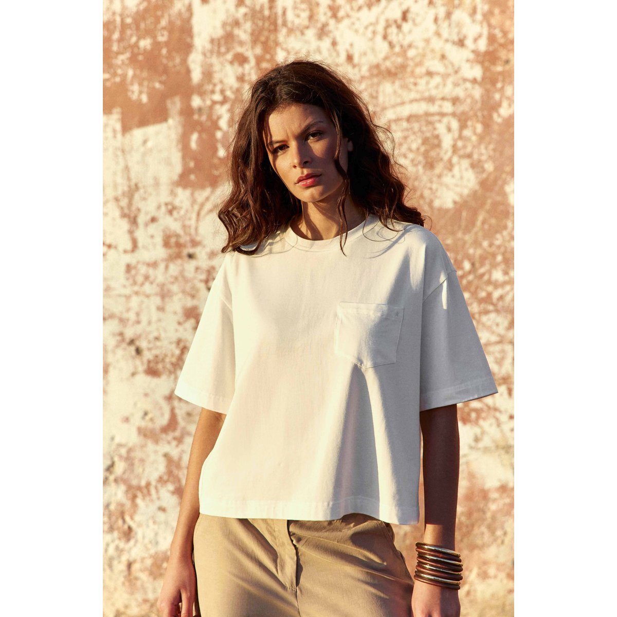 T-shirt manches courtes col rond uni TAISA 11-ecru, LA PETITE ETOILE