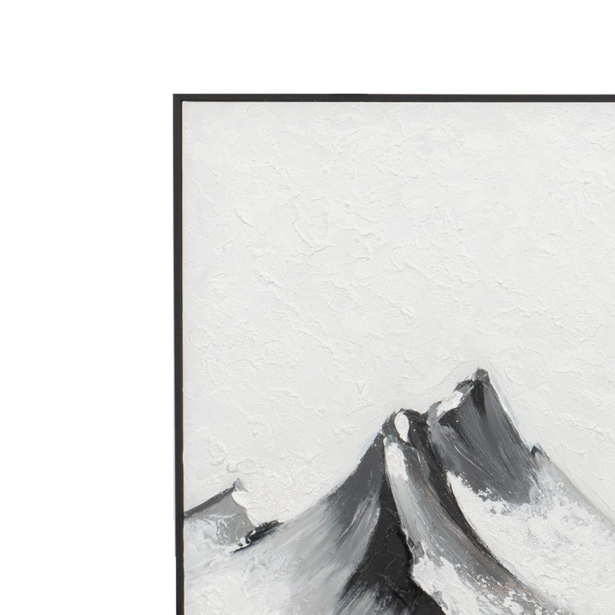 Toile décorative sommet enneigé en relief cadre noir 60x90 cm gris, AMADEUS