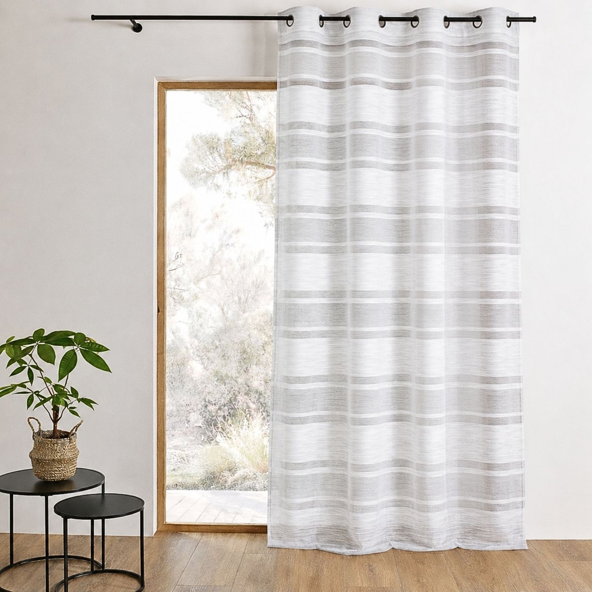 Voilage jacquard à rayures horizontales ivoire, HOME MAISON