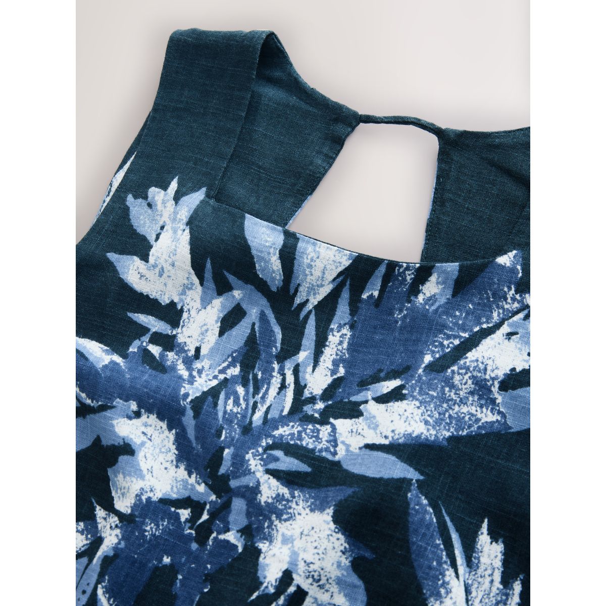 Robe droite courte à encolure carrée en lin imprimé floral bleu marine, NEXT