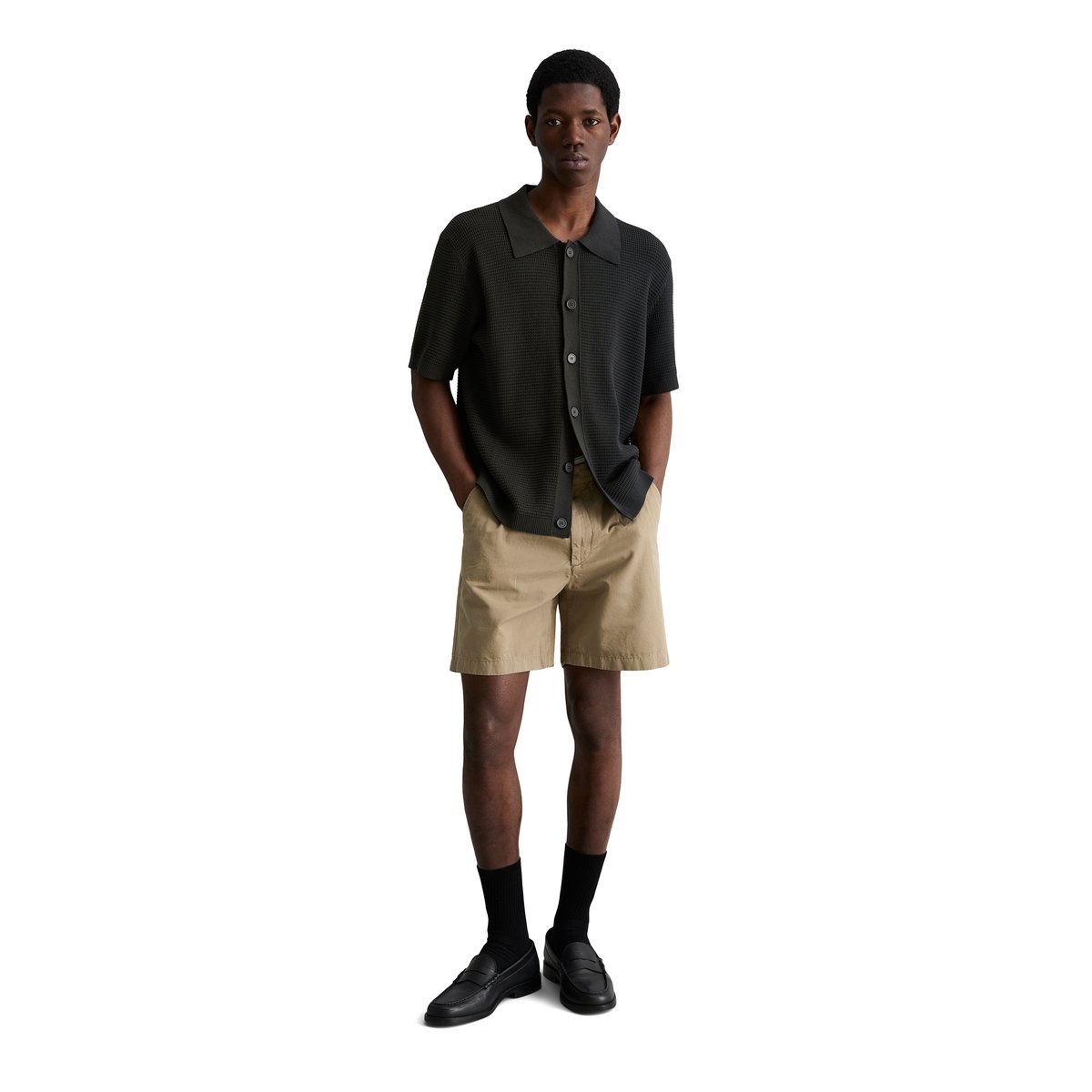 Tricot DfC régulier style polo avec patte de boutonnage gris foncé, MARC O’POLO DENIM