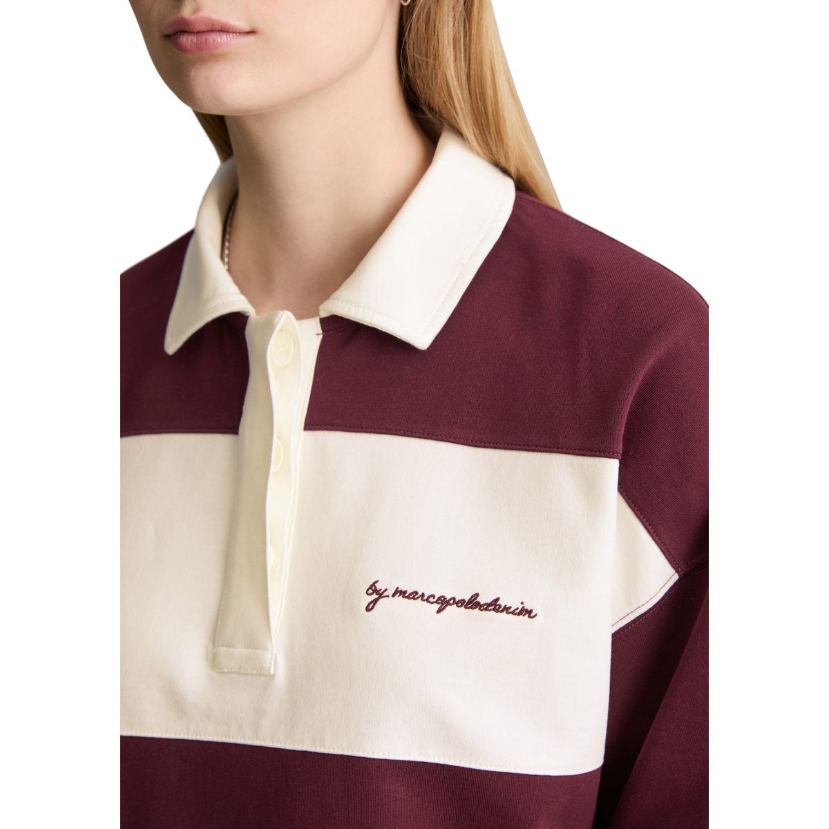 Sweat-shirt de rugby relaxed en pur coton organique rouge fonce, MARC O’POLO DENIM