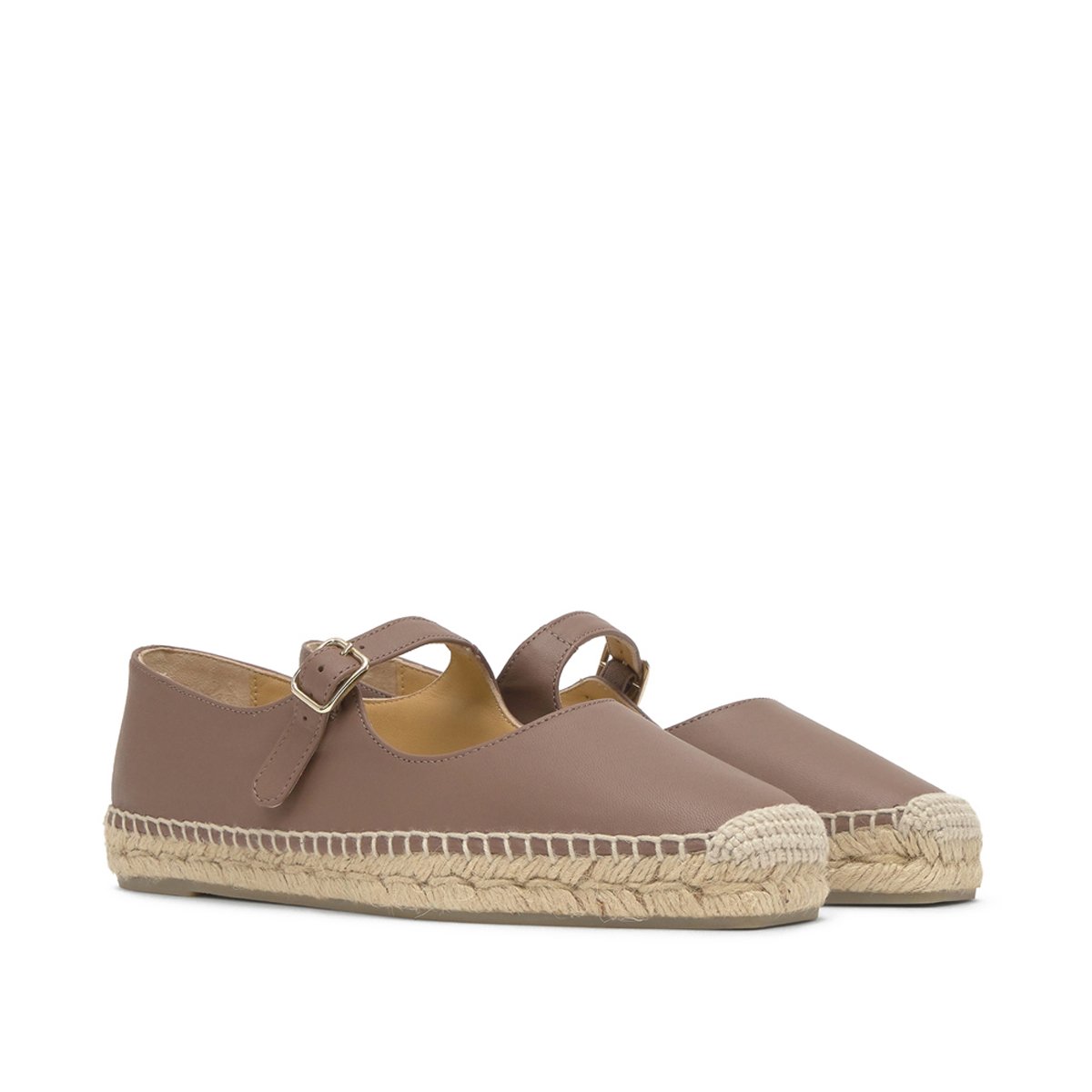 Espadrilles plates style Mary-Jane en cuir nappa PEPA PLATFORM taupe, CASTANER